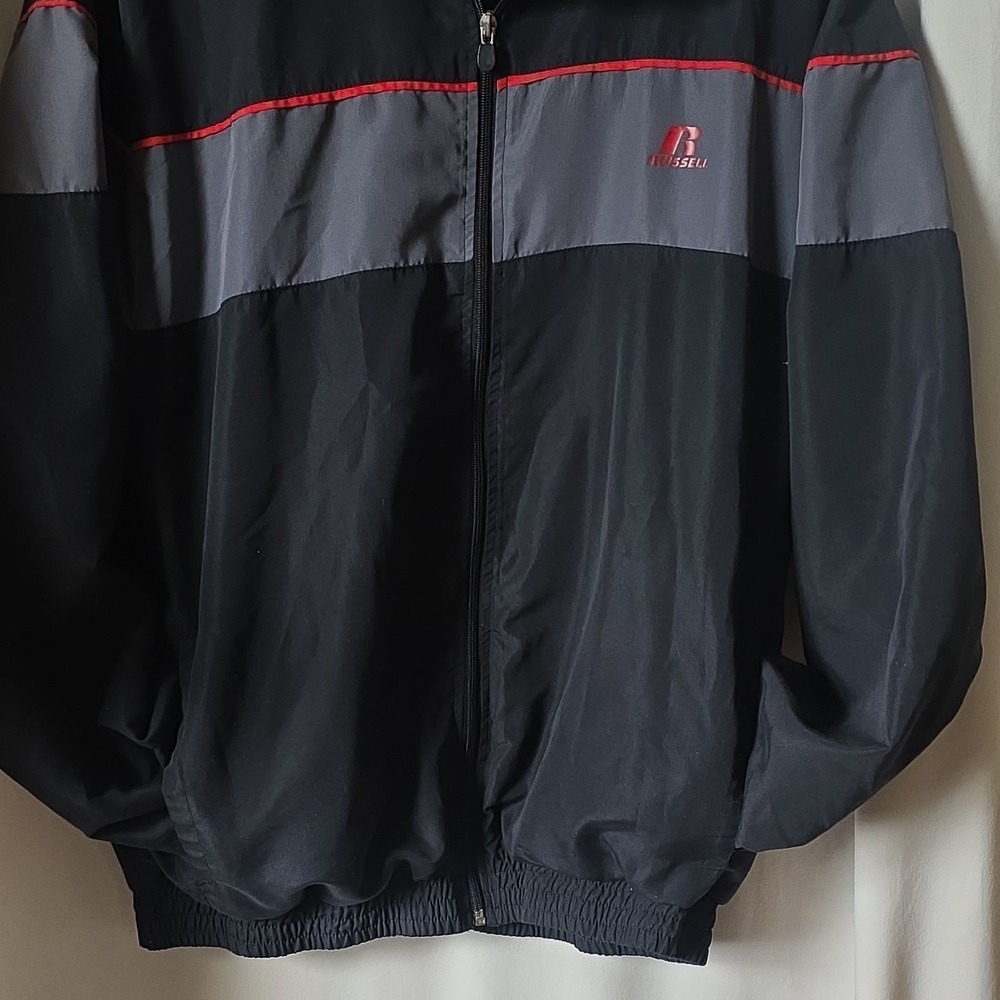Russell Athletic Vintage Men's Full-Zip Track Jacket Colorblock Black Gray Red M
